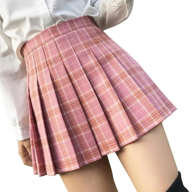 New Fashion Women Plaid Summer Skirt 2021 High Waist Stitching Student Pleated Skirts Cute Sweet Girls Dance Mini Skirt