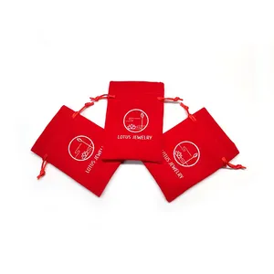 Sang trọng tùy chỉnh nhỏ bạc logo in nhung da lộn trang sức Pouch với đôi drawstrings