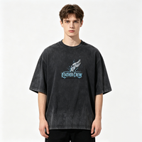 T-shirt Oversize Effet Vieilli Kornit DTG avec Motif Aile d'Ange Rétro, Étiquette Déchirée, Graphisme Splash, Coupe Ample, Poignets Côtelés, Style Gothique Vintage Streetwear
