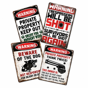 Plaque Métallique Amusante de Signalisation Préventive : Attention Chien, Propriété Privée, Interdiction d'Entrée - Décoration Murale Humoristique pour Garage, Abri, ou Man Cave - Product Image 2
