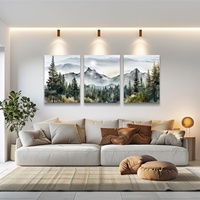 MHARTK66 3-Piece Framed Canvas Art Prints-Lukisan Tinta Modern Pemandangan Hutan Pegunungan Abstrak Siap Digantung Dekorasi Dinding untuk