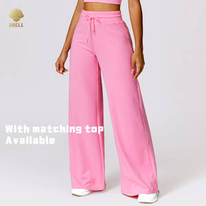 लुलुलुक्सीयाया नरम पॉलिएस्टर लाउंज आकस्मिक उच्च कमर ढीली फिट स्पोर्ट्स सीधे जॉगर पैंट महिलाओं चौड़े पैर - Product Image 5