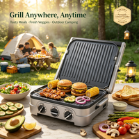 Machine de cuisson multifonctionnelle 5-en-1 : Gril de contact en céramique antiadhésif, presse à panini, plaque de cuisson réversible et gril plat ouvert