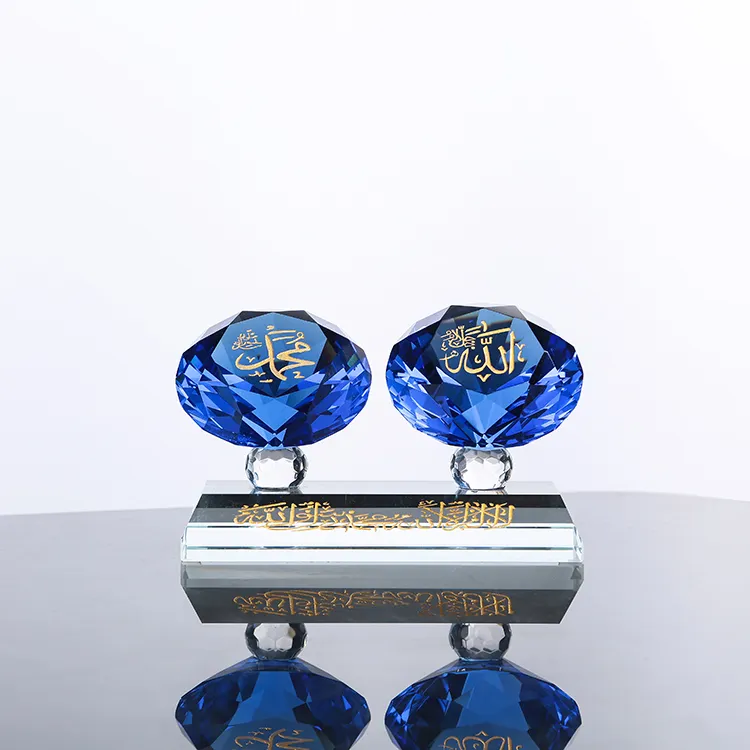 Allah muhammad islamic gift MH-G0206付きハンドカットブルークリスタルダイヤモンド