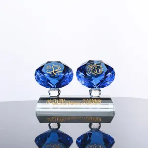 Ручной резки синего цвета с украшением в виде кристаллов, со стразами, Аллах Мухаммад Исламский подарок MH-G0206