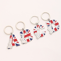 Ensemble de porte-clés en alliage de zinc avec lettres de l'alphabet Union Jack, porte-clés en métal émaillé sur le thème du drapeau britannique, point de repère de Londres, souvenir de voyage, cadeau