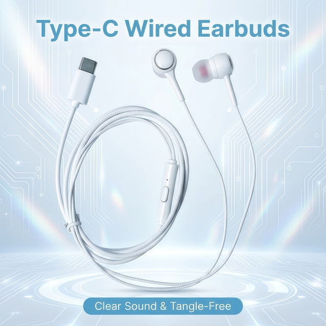 USB Type-C Earphones with Mic Control Stereo In-ear IPX-5 Waterproof PVC Material Wired Headphone No Noise Cancellation for S26
