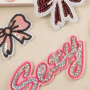 Patchs lettres, patchs nœuds papillon, autocollants en tissu, patchs lettres nœuds papillon à paillettes pour vêtements d'enfants - Product Image 3