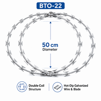 Fil barbelé double bobine BTO-22 de qualité export, rouleau de 10 m avec fil et lame galvanisés à chaud