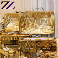 Services d'hôtellerie et de restauration, plat de service buffet en acier inoxydable 304 martelé à la main, couvercle en verre, plats chauffants de luxe pour la restauration