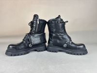 Bottes Goth Punk Originales de 8 Pouces avec Rivets, Bottes à Rabat, Talon Épais, Fermeture Éclair Latérale, Bottes en Cuir à Lacets