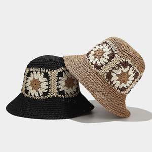 Chapeau de paille pliable avec bord de protection personnalisé, chapeau de soleil en paille, chapeau seau en crochet pour femmes - Product Image 1