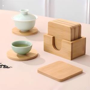 Ensemble de sous-verres en bambou pour boissons Tapis de tasse en bambou durable avec rangement - Product Image 3