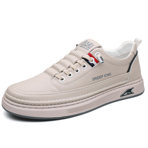 รองเท้าผ้าใบหนังสีขาวลำลองสำหรับผู้ชาย ส้นเตี้ย พื้นยางระบายอากาศ สไตล์สบายๆ สำหรับเดิน - Product Image 5