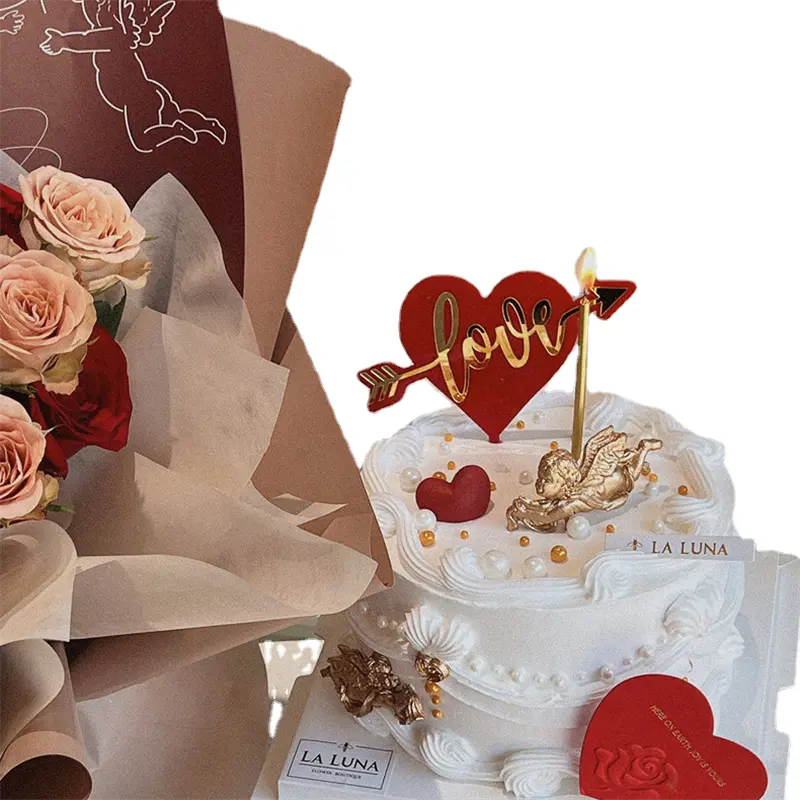 520 Valentine's Day Cake decoration Relief Heart - Arrow through the I Love You Double acrylic cake plugin