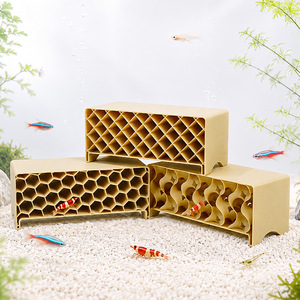 Caverne de cachette pour poissons et crevettes en sable et gravier pour aquarium, imprimée en 3D, nid de crevettes multicouche en nid d'abeille - Product Image 2
