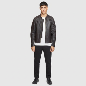 Best Selling Finer Threads Men's Genuine Leather College Style Trucker Jacket Breathable <b>Canvas</b> Lining Custom High Quality - Product Image 1
