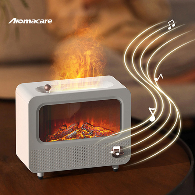 Portable Retro 260Ml Mini Fireplace Humidifier Led 3D Flame Aroma Diffuser With Nature Sound