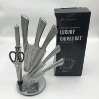 Ensemble de couteaux de chef multifonctionnels professionnels en acier inoxydable à manche creux, 8 pièces, avec bloc en acrylique