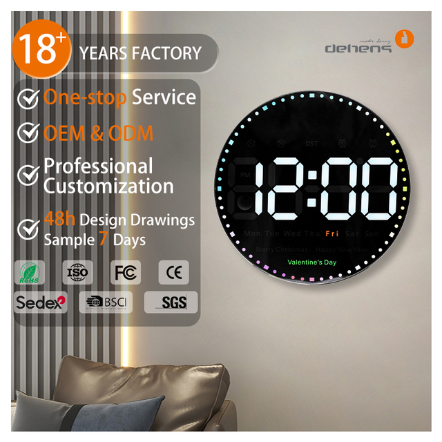 10 Inch Round Modern Design Timing Colours Smart LED Electronic Wall Clock Digital