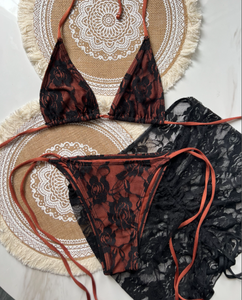 STOCK Deux Couleurs <span class=keywords><strong>Sans</strong></span> Coussinet Jupe en Dentelle Femmes 3 Pièces Maillots de Bain Cravates Détails Ensemble Bikini Basique - Product Image 2