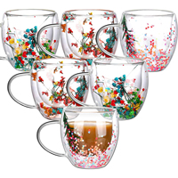 Cangkir bening dengan bunga, 150ml 250ml 350ml 450ml bunga kering gelas dinding ganda cangkir kopi Demitasse