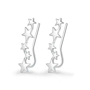 China Factory Wholesale Fine Jewelry 925 Sterling Silver Gold Plated Stars Ear Pin Crawler Cuff Wrap Climber Earrings