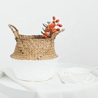 Panier de rangement circulaire en jonc de mer écologique nordique, naturel, demi-blanc, tressé, multi-usages, pot de plantes D22-D36cm