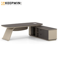 Bureau exécutif en forme de L Manager Boss CEO avec armoire latérale de rangement Table de mobilier de bureau moderne