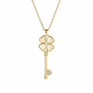 Collier en or 18 carats avec zircon de style coréen, pendentif trèfle à quatre feuilles, bijoux de mode pour femmes, vente en gros, ne ternit pas - Product Image 5