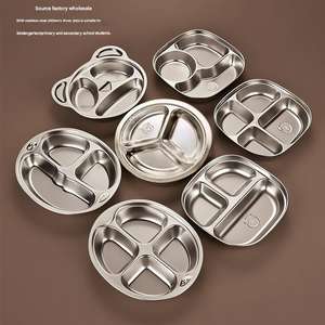 Plateau de cantine scolaire en acier inoxydable pour enfants, assiette à déjeuner divisée en 3 compartiments, vaisselle de maternelle - Product Image 3