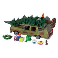 Funbuild Vintage Holiday Station Wagon Olive Green Travel Car With Large Pine Tree on Roof Building Blocks Set