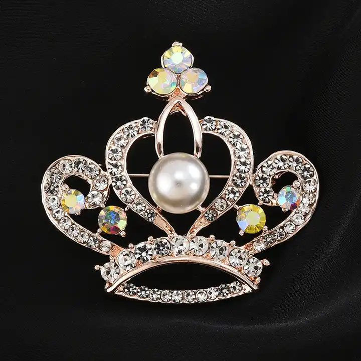 fashion cute crown Custom Gold Silver rhinestone Broches Pin