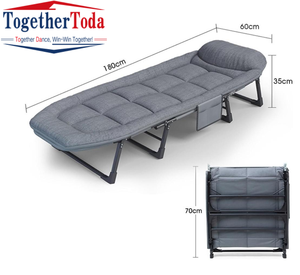 Lit pliant rembourré avec coussin moelleux - Lit pliable portable de 180 cm avec appui-tête confortable et cadre en acier robuste pour la maison - Product Image 1