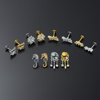 Conception personnalisée Goujons de nez à dos plat en titane G23 Hypoallergénique Bijoux corporels en plaqué or Accessoire de piercing à la mode