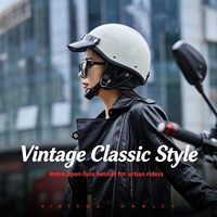 Nouveau Casque Moto Rétro Ouvert Style Vintage avec Visière Détachable Classique 3/4 Coque ABS Demi-Coque Cache-Oreilles Business/Luxe