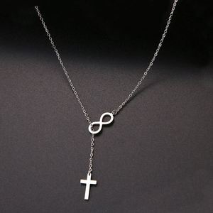 Stainless Steel Eight Figure Infinity <b>Cross</b> Pendant Necklace Simple Geometric Pattern Stainless Steel Non-fading Necklace - Product Image 4