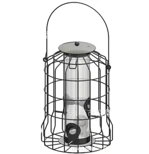 Outdoor Garden Metal Hanging Squirrel Proof Wild Bird Feeder with Metal Cage and Plastic Tube for Animal Drinkers