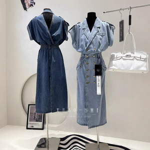 Estivo in <span class=keywords><strong>Denim</strong></span> con risvolto a bottone alla moda <span class=keywords><strong>abito</strong></span> Casual donna abiti formali 2023 Cowboy Streetwear estivi abiti lunghi da donna - Product Image 2