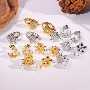 Pendientes de Aro de Perla y Circón en Acero Inoxidable Chapado en Oro de 18k, Juego de Joyería de Moda Simple y Colorido, Accesorios para Mujer - Product Image 4