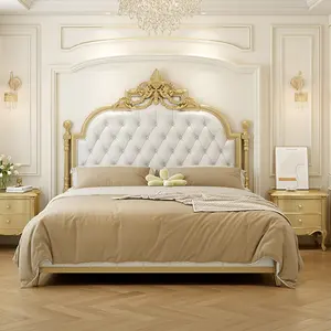 Letto principessa francese leggero lusso moderno stile crema letto in legno massello di ciliegio letto King size americano in vera pelle