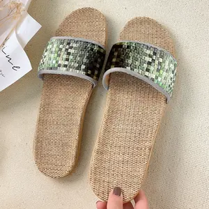 2024 nuove pantofole di lino per le donne estate coppia per la casa da interno piattaforma antiscivolo pantofole per gli uomini estate