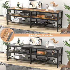 Mobile <span class=keywords><strong>TV</strong></span> Industriale Ecologico per <span class=keywords><strong>TV</strong></span> da 65/70 Pollici, Consolle Lunga Bicolore con Presa di Corrente, 3 Ripiani Aperti, Facile Montaggio - Product Image 3