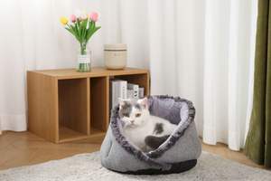 Gemütliches Haustier bett mit Kunstleder Plüsch Bunny Stoff Dekorative Fransen Design für Innen ruhe Verwendung für Katzen und kleine Hunde - Product Image 2