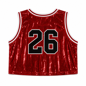 Custom Women's <b>Sequin</b> Basketball Crop <b>Top</b> Jersey Style Cropped Tank Game Day Number Print Cheer Outfit Wholesale - Product Image 6