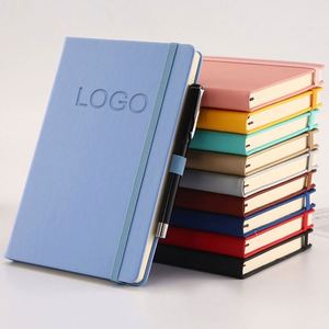Organisateur/Agenda en cuir PU A5 personnalisé avec porte-stylo à sangle élastique, logo personnalisé, 80 feuilles, reliure thermique cousue, vente en gros - Product Image 1