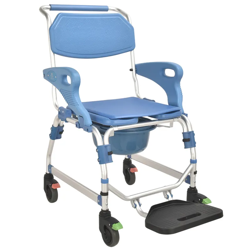 Chaise de douche multi-fonction, meuble mobile à roulettes, siège de bain avec poêle à lit pour personnes handicapés