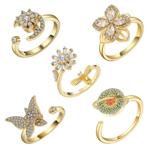 Daidan Cat Eye Stone Anxiety <strong>Ring</strong> Spinner 925 Sterling Silver Adjustable Cz Star <strong>Spin</strong> <strong>Ring</strong> - Product Image 5