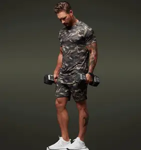 Newest Quick Drying Men Short Sleeve T Shirt Casual Shorts Two Piece Set Summer Stylish Camouflage Sportswear Set