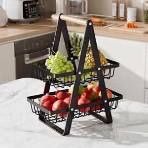 Cesta de Frutas para Encimera de Cocina, Resistente al Óxido, Cesta de Almacenamiento de Frutas y Verduras, Cesta de Alambre Metálico con Asa de Madera para Acampar y Hacer Picnic - Product Image 4